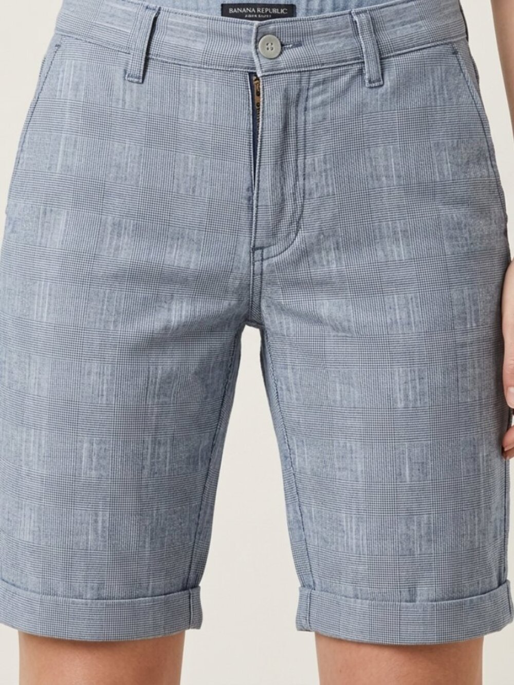 Banana Republic Aiden Club Shorts Size 32 Blue Plaid Stretch Cotton